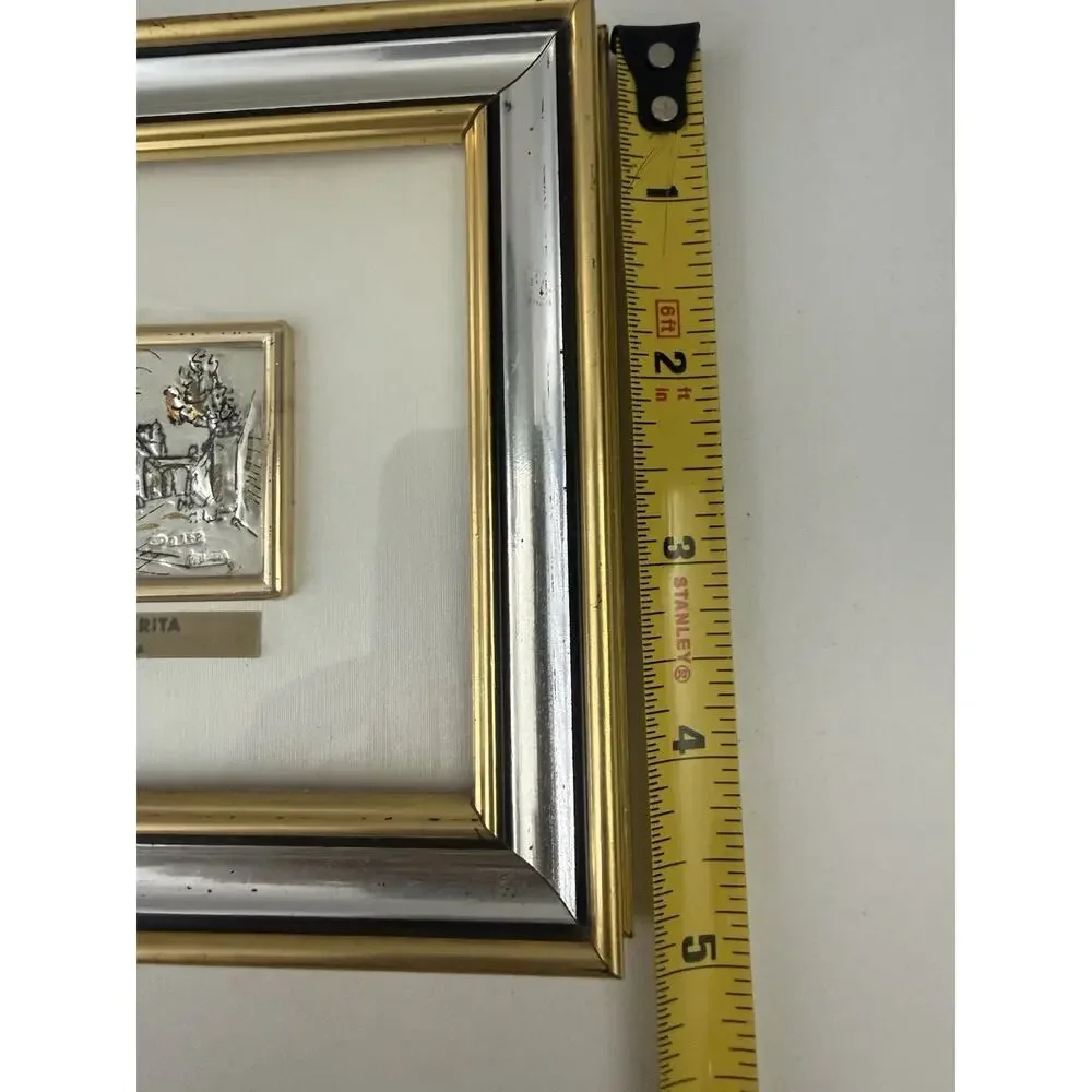 Vintage Roma Sparita Via Giulia Silver 925 Gold Leaf Italian Framed Art
